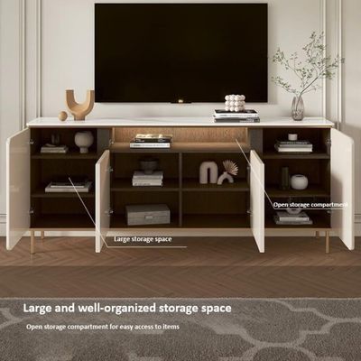 Tv Table with Storage Shelves Living room Organizer - 160cm - Offwhite 