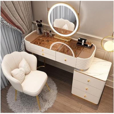Classic Dressing Table Makeup Vanity Table with Mirror and Chair for Bedroom - White
