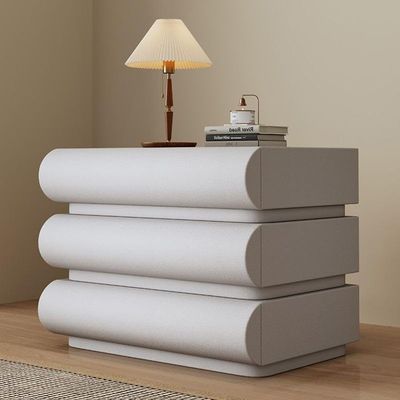 Bedside Table Nightstand with Three Drawers Built in LED Light Storage Cabinet for Bedroom - White