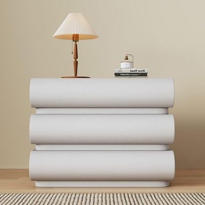 Bedside Table Nightstand with Three Drawers Built in LED Light Storage Cabinet for Bedroom - White
