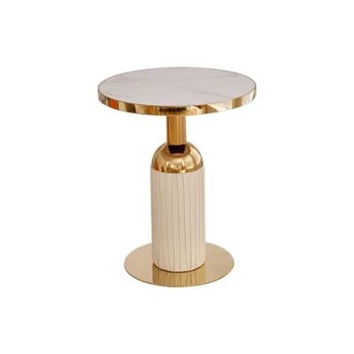 Round Side Table Corner Table for Living room Gold Stainless Steel Base and Leather -Gold