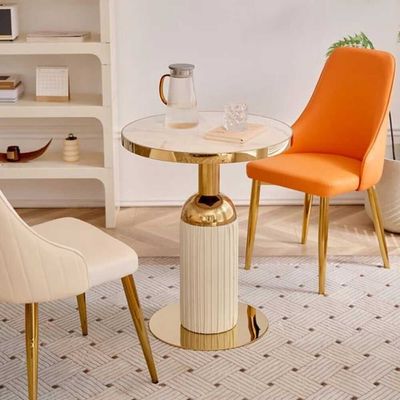 Round Side Table Corner Table for Living room Gold Stainless Steel Base and Leather -Gold