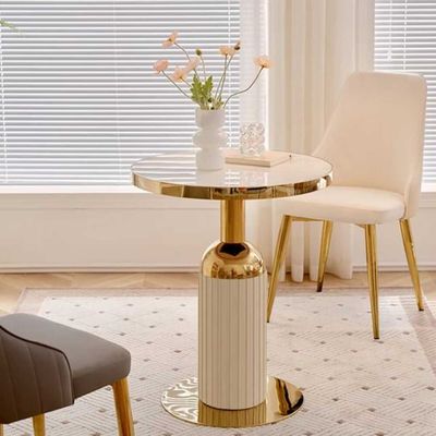 Round Side Table Corner Table for Living room Gold Stainless Steel Base and Leather -Gold