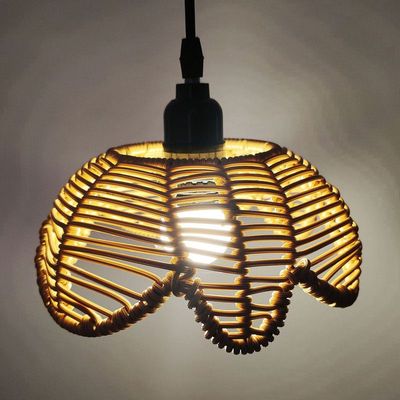 Hand Woven Rattan Cage Pendant Light Cover With Aesthetic Design (Size 25x30CM)