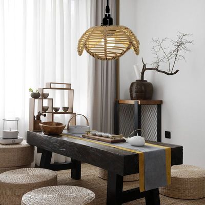 Hand Woven Rattan Cage Pendant Light Cover With Aesthetic Design (Size 25x30CM)