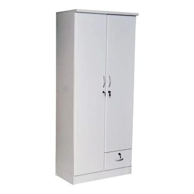 2 Door Wooden Wardrobe Cabinet Cupboard Engineered Wood Perfect Modern Stylish Heavy Duty (WHITE)