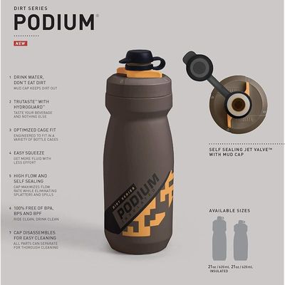 Camelbak Podium Dirt Series Chill Insulated Mountain Bike Water Bottle 21 Oz, Black