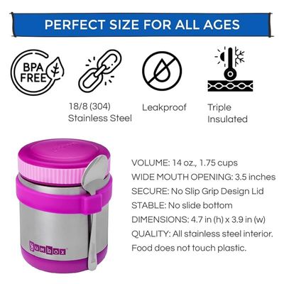 Yumbox Zuppa - Wide Mouth Thermal Food Jar 14 Oz. (1.75 Cups) With A Removable Utensil Band - Triple Insulated Stainless Steel - Stays Hot 6 Hours Or Cold For 12 Hours - Leak Proof (Bijoux Purple)
