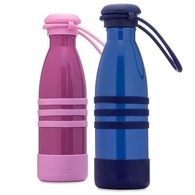 Yumbox Aqua Stainless Steel Triple Insulated Water Bottle 14 Oz/ 420 Ml With Silicone Cap And Wrist Strap (Ocean Blue)