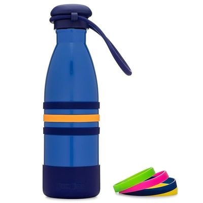 Yumbox Aqua Stainless Steel Triple Insulated Water Bottle 14 Oz/ 420 Ml With Silicone Cap And Wrist Strap (Ocean Blue)