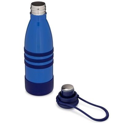 Yumbox Aqua Stainless Steel Triple Insulated Water Bottle 14 Oz/ 420 Ml With Silicone Cap And Wrist Strap (Ocean Blue)