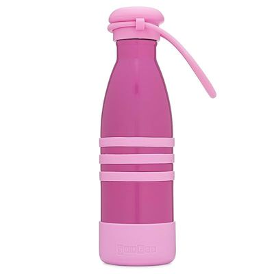 Yumbox Aqua Stainless Steel Triple Insulated Water Bottle 14 Oz/ 420 Ml With Silicone Cap And Wrist Strap (Pacific Pink)