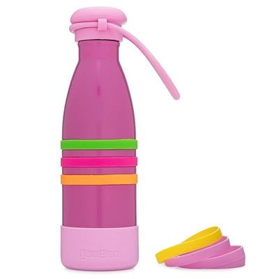 Yumbox Aqua Stainless Steel Triple Insulated Water Bottle 14 Oz/ 420 Ml With Silicone Cap And Wrist Strap (Pacific Pink)