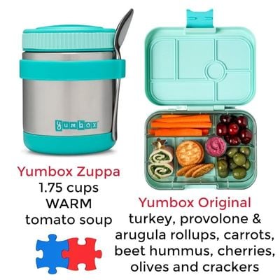 Yumbox Zuppa - Wide Mouth Thermal Food Jar 14 Oz. (1.75 Cups) With A Removable Utensil Band - Triple Insulated Stainless Steel - Stays Hot 6 Hours Or Cold For 12 Hours - Leak Proof-Caicos Aqua