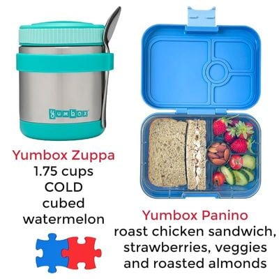 Yumbox Zuppa - Wide Mouth Thermal Food Jar 14 Oz. (1.75 Cups) With A Removable Utensil Band - Triple Insulated Stainless Steel - Stays Hot 6 Hours Or Cold For 12 Hours - Leak Proof-Caicos Aqua