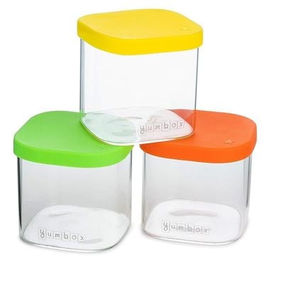 Yumbox Chop Chop Meal Prep Glass Food Storage Cubes Set Of 3 (Vibrant) 1.5 Cup Volume Each Cube