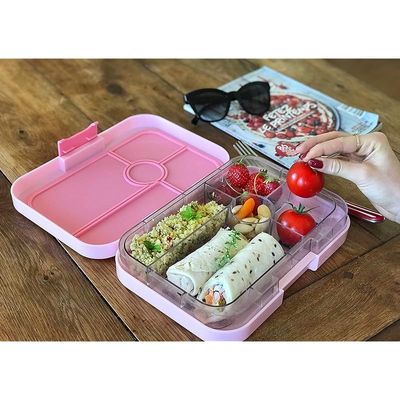 Yumbox Tapas Leakproof Bento Box, Lunch Box For Women, Teens And Kids, Large Size, 4 Compartment Tray With Large Section For Sandwich, Salads Plus Sides And Dip Well (Capri Pink - Rainbow)