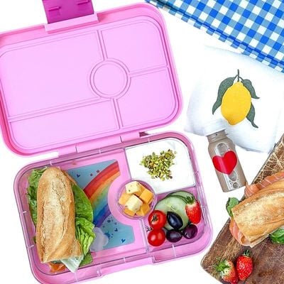 Yumbox Tapas Leakproof Bento Box, Lunch Box For Women, Teens And Kids, Large Size, 4 Compartment Tray With Large Section For Sandwich, Salads Plus Sides And Dip Well (Capri Pink - Rainbow)