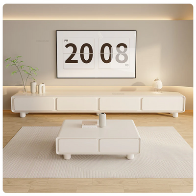 Living Room Table Set Simple Tv Table with Matching Coffee Table - White