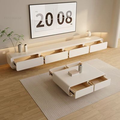 Living Room Table Set Simple Tv Table with Matching Coffee Table - White