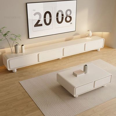 Living Room Table Set Simple Tv Table with Matching Coffee Table - White