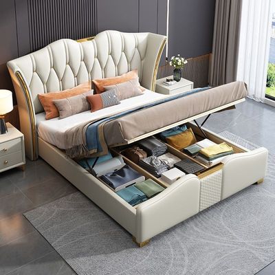 Modern Elegant Bed, Upholstered Leather Bed with Storage 180 *200 - King Size