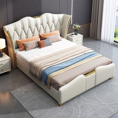 Modern Elegant Bed, Upholstered Leather Bed with Storage 180 *200 - King Size