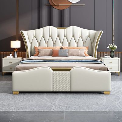 Modern Elegant Bed, Upholstered Leather Bed with Storage 180 *200 - King Size