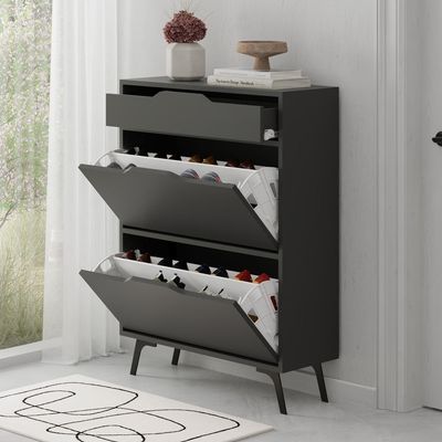 Mourah Asta Shoe Cabinet - 12 Pairs- Dark Grey - 2 Years Warranty