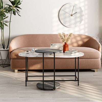 Mourah Cuddle Coffee Table- Carrara/Retro Grey - 2 Years Warranty