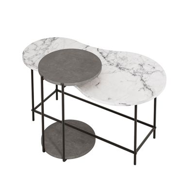 Mourah Cuddle Coffee Table- White Marble/Retro Grey - 2 Years Warranty