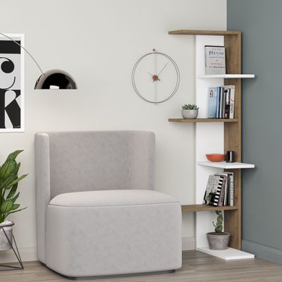 Mourah Saso Corner Bookcase - White/Hitit - 2 Years Warranty