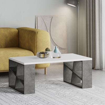 Mourah Honey Coffee Table - White/Retro Grey - 2 Years Warranty