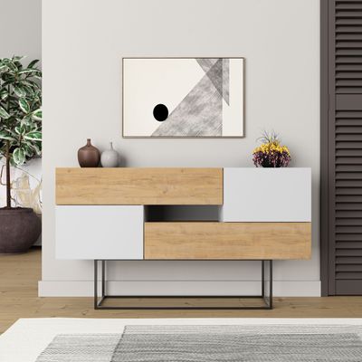 Mourah Eros Console - Oak/White - 2 Years Warranty