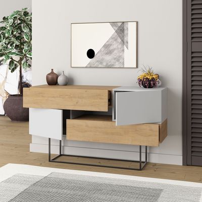 Mourah Eros Console - Oak/White - 2 Years Warranty