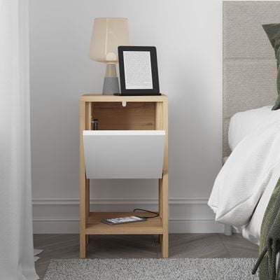 Mourah Ema Nightstand - Oak/White - 2 Years Warranty