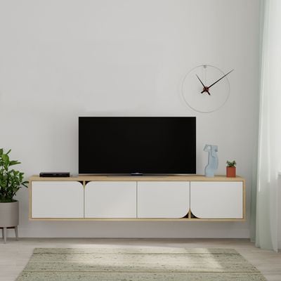 Mourah Spark Tv Stand Up To 70 Inches With Storage - Oak/White - 2 Years Warranty