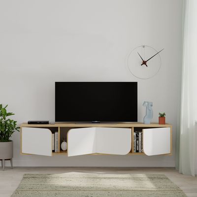 Mourah Spark Tv Stand Up To 70 Inches With Storage - Oak/White - 2 Years Warranty