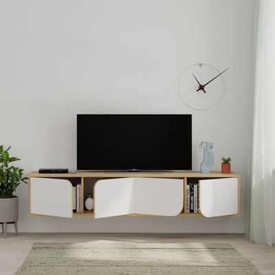 Spark Tv Stand Up To 70 Inches With Storage - Oak/White - 2 Years Warranty