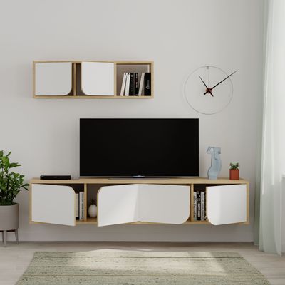 Mourah Spark Tv Unit Up To 70 Inches With Storage - Oak/White - 2 Years Warranty