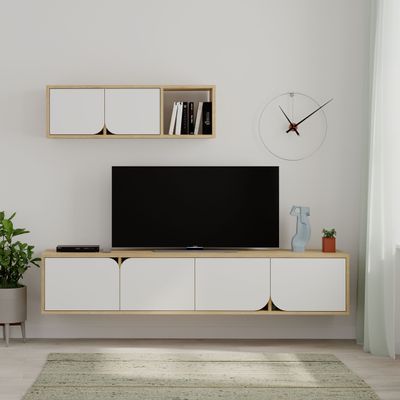 Mourah Spark Tv Unit Up To 70 Inches With Storage - Oak/White - 2 Years Warranty