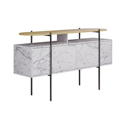 Mourah Hanley Console - White Marble/Oak - 2 Years Warranty