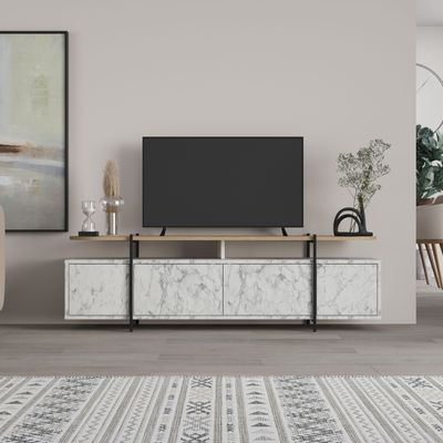 Mourah Hanley Tv Stand Up To 65 Inches With Storage - Carrara/Oak- 2 Years Warranty