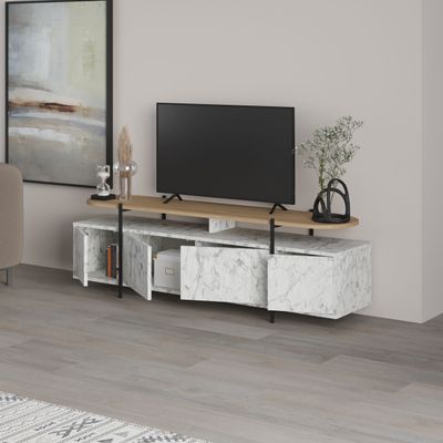 Mourah Hanley Tv Stand Up To 65 Inches With Storage - Carrara/Oak- 2 Years Warranty