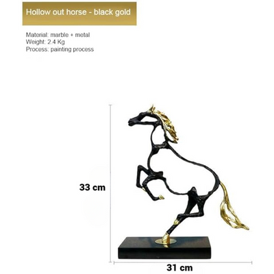 Golden Abstract Horse Sculpture Metal Handmade Craftsmanship Hfor Home Decor -Black and Gold