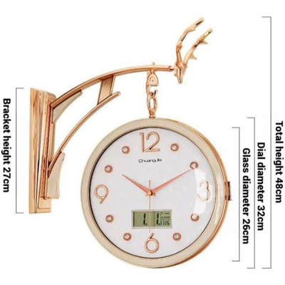 Double Sided Wall Clock Hanging 360 ° Rotating Two Faces Retro Round Clock Silent Movement.