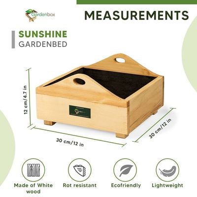 Sunshine wooden planterbox - 1 foot x 1 foot x 12 cm, grow herbs on kitchen platform, Decorative Planters for Home, Garden and Office