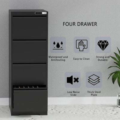 Mahmayi Modern VST4 Digital Filing Cabinet with 4 Drawers, Touch Screen Electronic Password Lock Black Ideal for Cash, Jewelry, Home, Office