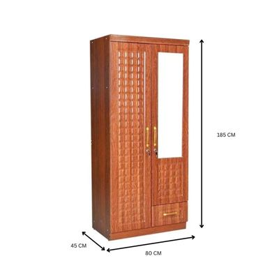 2 Door Wooden Wardrobe Cabinet Cupboard Engineered Wood Perfect Modern Stylish Heavy Duty With Mirror CHERRY