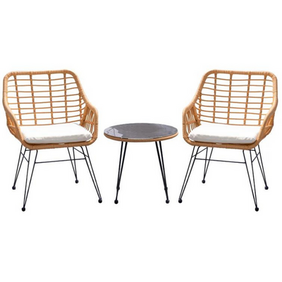 Modern Bistro Design Rattan & Steel Outdoor Dining Table Set with Cushions for Café, Restaurant, Patio, Garden